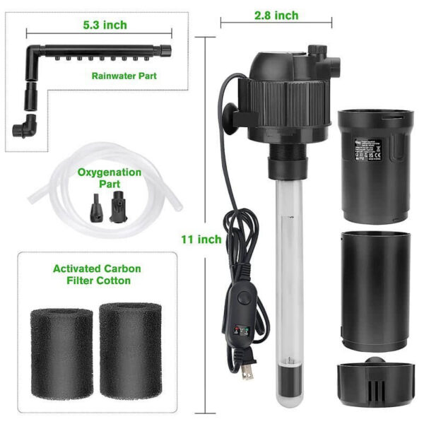 Aquarium filter pump with rainwater part, oxygenation part, and activated carbon filter cotton