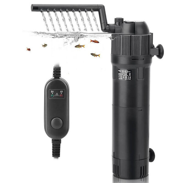 Black aquarium water filter pump with spray bar and control switch