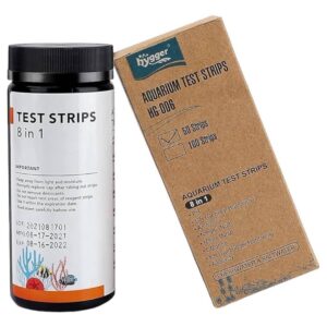 Bottle and box of hygger 8 in 1 aquarium water test strips