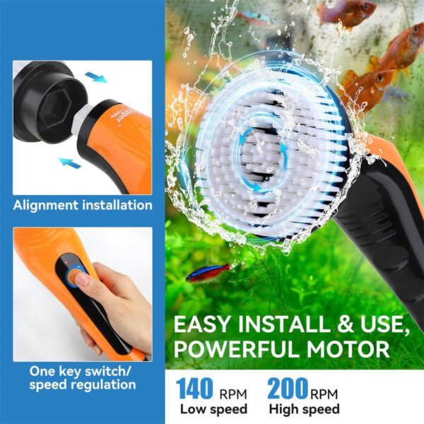 Electric aquarium cleaning brush with powerful motor and speed control