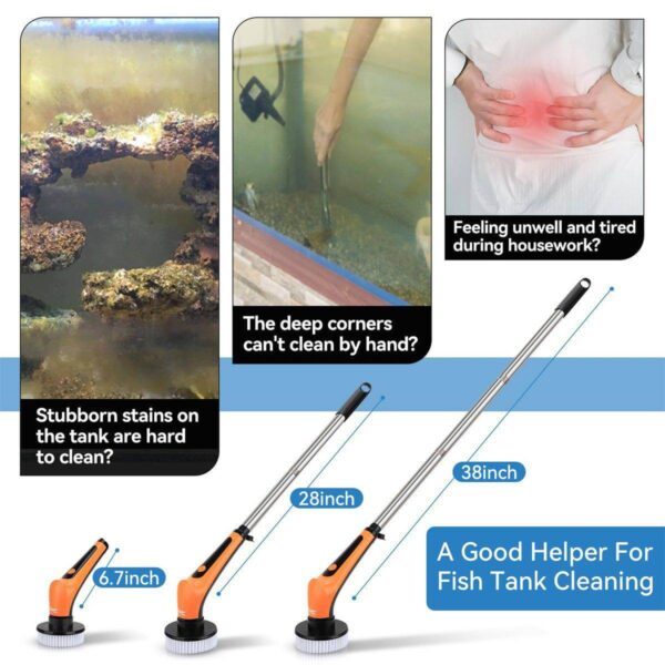 Extendable fish tank scrubbers of 6.7, 28, and 38 inches for cleaning stubborn stains and hard-to-reach corners