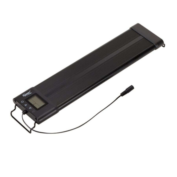 Black digital aquarium heater controller with LCD display and connected probe