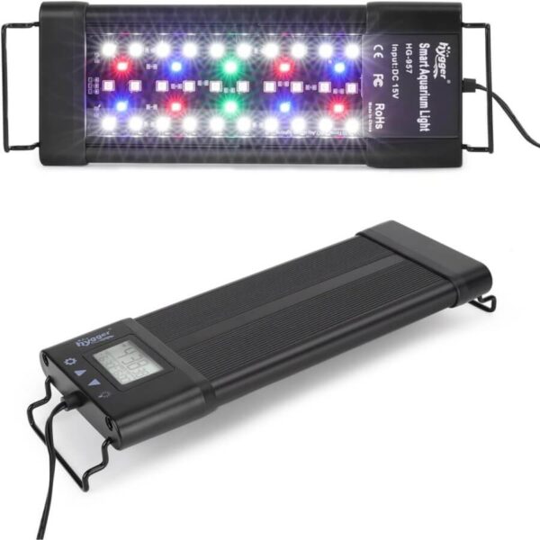 Black smart aquarium LED light with multicolor LEDs and digital display