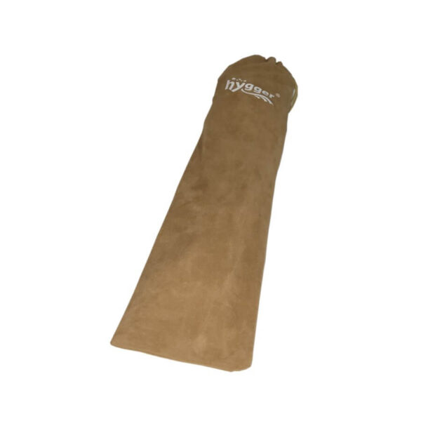 Brown Hygger brand camping mat bag on white background
