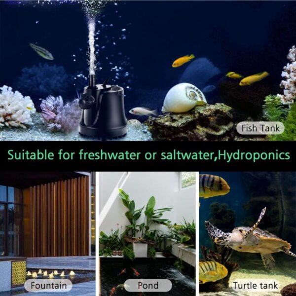 Water pump in fish tank, fountain, pond, and turtle tank setups