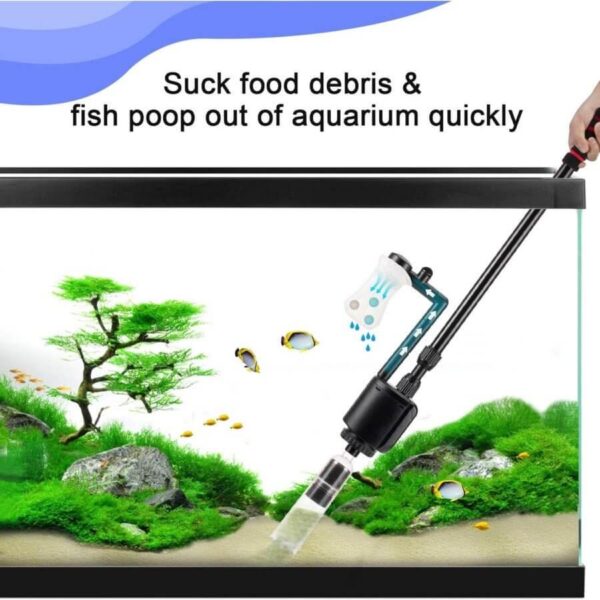 Aquarium gravel cleaner extracting debris and fish waste from tank