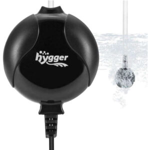 Black Hygger aquarium air pump with air stone bubbling in water