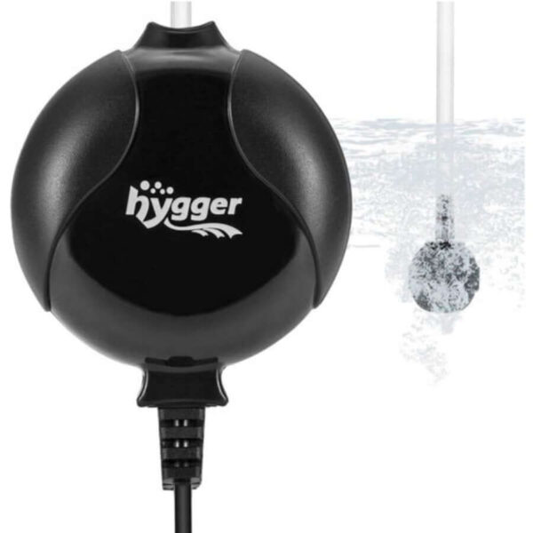 Black Hygger aquarium air pump with air stone bubbling in water