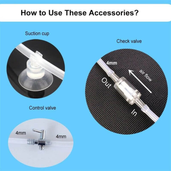 Suction cup, check valve, and control valve with labeled parts and air flow directions