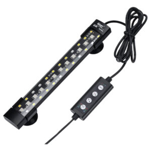 LED aquarium light with control panel and adjustable timer on white background