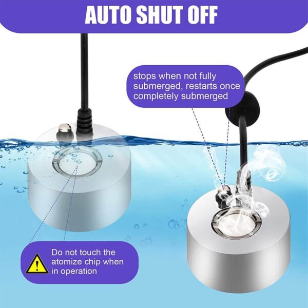 Water atomizer device with auto shut off feature submerged in water