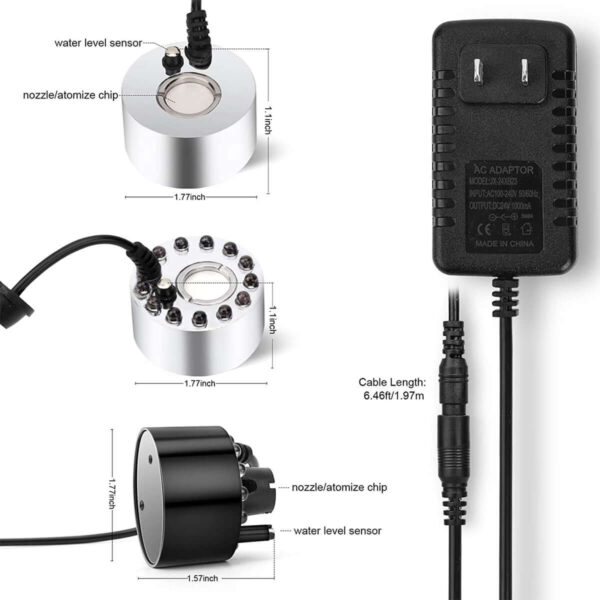 Ultrasonic mist makers with water level sensors and AC adapter with cable