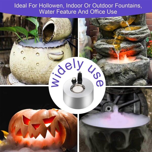 Mist maker device with images of indoor outdoor fountains and Halloween pumpkin