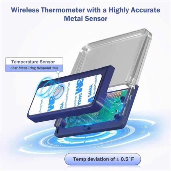 Wireless thermometer with highly accurate metal sensor and fast 15s temperature measurement